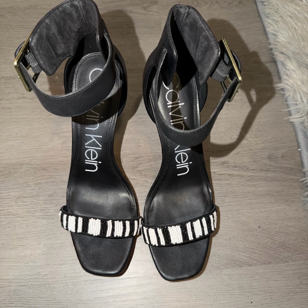Calvin Klein Striped Black and White Heels